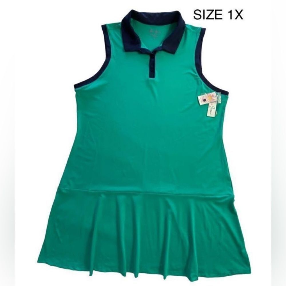 LILLIE GREEN 1X Golf Plus Ruffle Hem Sleeveless Dress